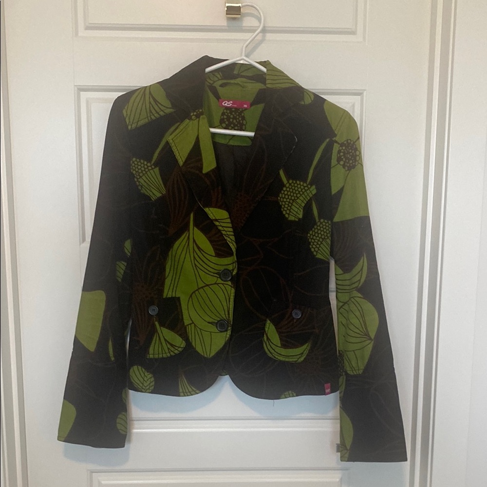 QS Green and Black floral Patterned Blazer